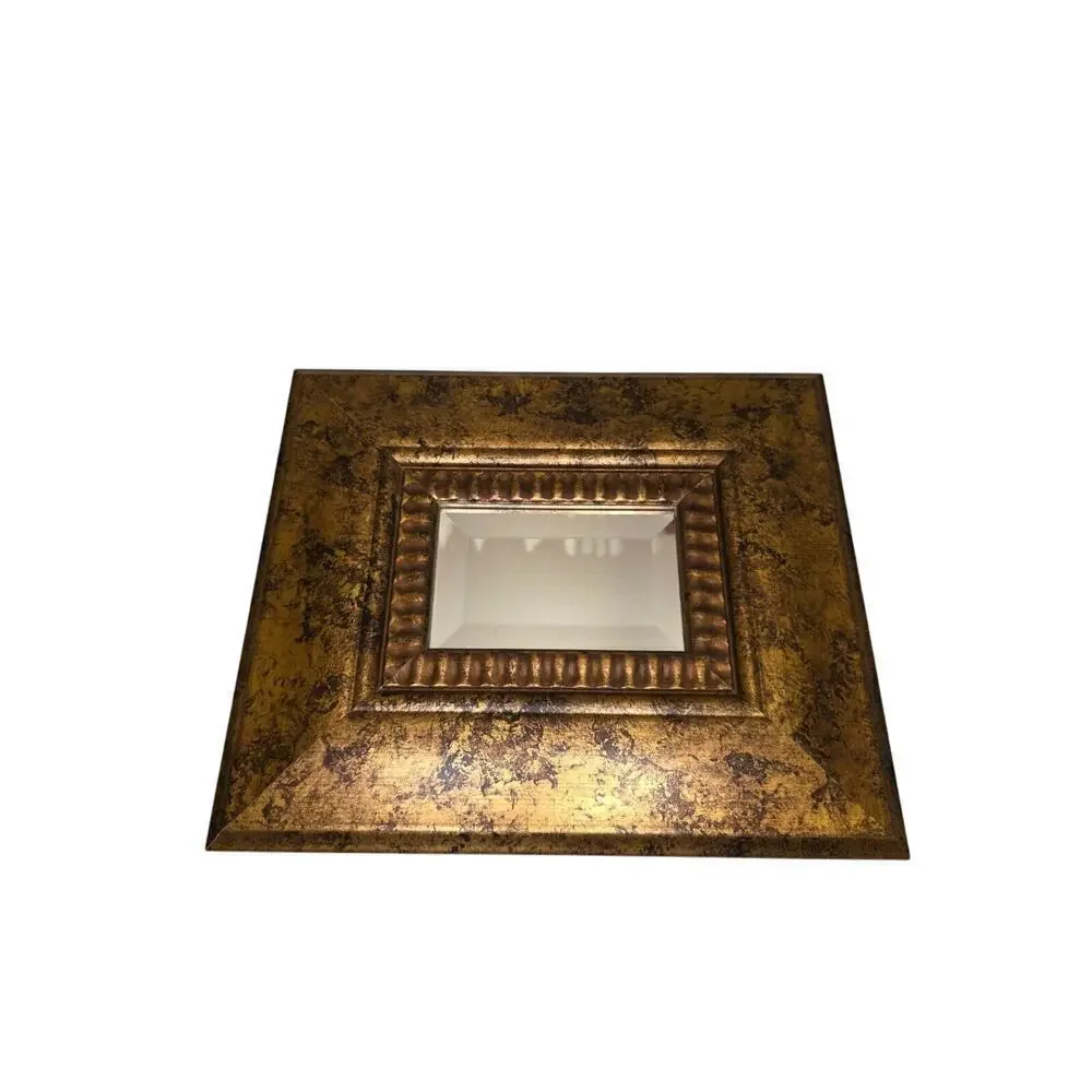 Antique Gold Textured Picture Frame With Ribbed Inner Design & Beveled Glass Ins